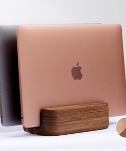 Wood Vertical Laptop Stand for Desk Setup, Dual Laptop Holder for Desk Organization