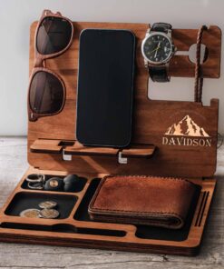 Husband Valentine's Gift for Him,Personalized Wood Engraved Docking Station,Custom Valentine's Gift for Him